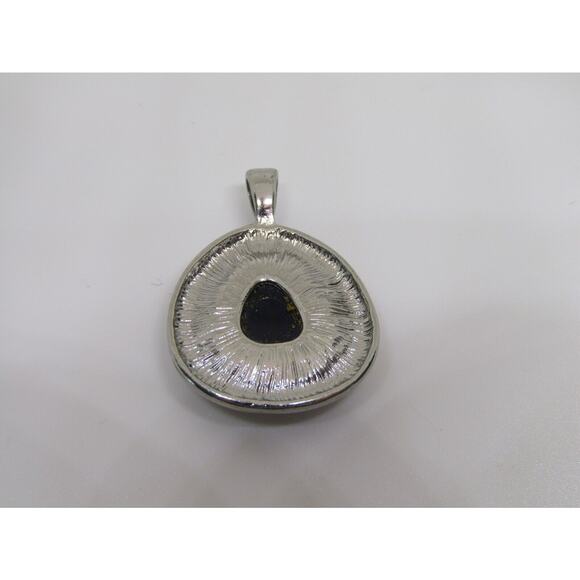 Blue Onyx Pendant Silver Tone Marble Boho Whimsygoth Cottagecore Timeless Classy - Picture 3 of 4